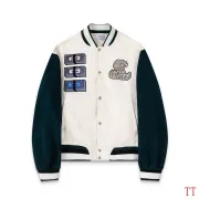 Off-White Cream Dark Green Sleeve Heavy Embroidery Varsity Jacket #B68988 Off-White Cream Dark Green Sleeve Heavy Embroidery Varsity Jacket #B68988