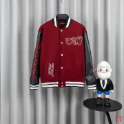 Off-White Runway Burgundy Cross Logo Embroidery Varsity Jacket #B68991 Off-White Runway Burgundy Cross Logo Embroidery Varsity Jacket #B68991