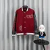 Off-White Runway Burgundy Cross Logo Embroidery Varsity Jacket #B68991