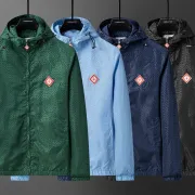 Casablanca Men Monogram Print Hooded Windbreaker Jacket | Multi‑color #B67966 Casablanca Men Monogram Print Hooded Windbreaker Jacket | Multi‑color #B67966