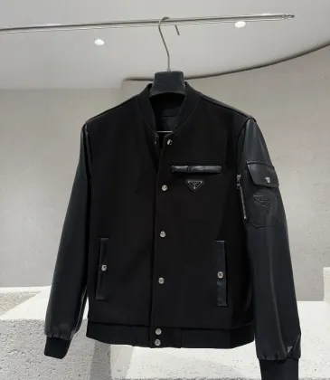 Prada Dark Style Wool Leather Varsity Bomber Jacket, Black #B68844