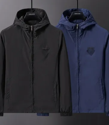 Prada Hooded Windbreaker Jacket Men Casual Zip‑Up Outerwear, Black, Navy Blue #B67984 Prada Hooded Windbreaker Jacket Men Casual Zip‑Up Outerwear, Black, Navy Blue #B67984