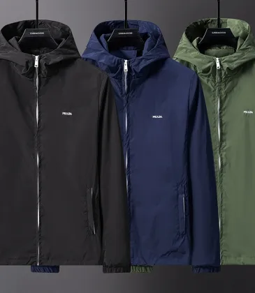 Prada Hooded Zip‑Up Windbreaker Jacket Men Casual Outerwear, Black, Navy Blue, Army Green #B67987 Prada Hooded Zip‑Up Windbreaker Jacket Men Casual Outerwear, Black, Navy Blue, Army Green #B67987