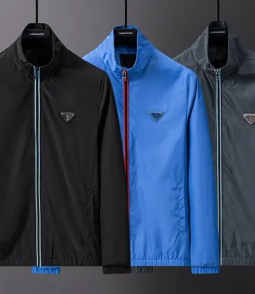 Prada Stand‑Collar Zip‑Up Jacket Men Casual Windproof Outerwear, Black, Bright Blue, Dark Gray #B67988 Prada Stand‑Collar Zip‑Up Jacket Men Casual Windproof Outerwear, Black, Bright Blue, Dark Gray #B67988