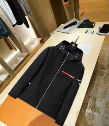 Prada Triangle Logo Red‑Tag Hooded Full‑Zip Windbreaker Jacket, Black #B68274 Prada Triangle Logo Red‑Tag Hooded Full‑Zip Windbreaker Jacket, Black #B68274