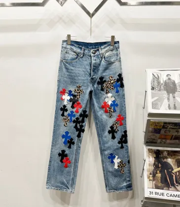 Chrome Hearts Inspired Blue Denim Jeans With Colorful Cross Patches For Edgy Fashion #A54279 Chrome Hearts Inspired Blue Denim Jeans With Colorful Cross Patches For Edgy Fashion #A54279