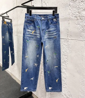 LV x Pharrell Animal Landscape Logo Embroidered Straight‑Leg Jeans #B67466 LV x Pharrell Animal Landscape Logo Embroidered Straight‑Leg Jeans #B67466