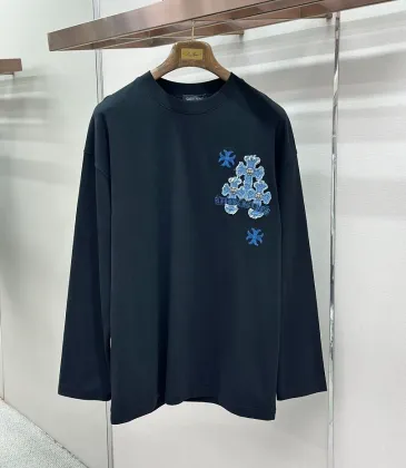 Chrome Hearts Blue Floral Horseshoe Long‑Sleeve Tee, White‑Blue, Black‑Blue #B68062 Chrome Hearts Blue Floral Horseshoe Long‑Sleeve Tee, White‑Blue, Black‑Blue #B68062