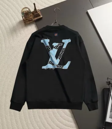 Louis Vuitton Denim‑Style LV Logo Crew Neck Pullover Sweatshirt For Men Solid Black #B67384
