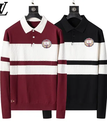 Brand L Men Striped Polo Knit Sweater Burgundy, Black #B69145 Brand L Men Striped Polo Knit Sweater Burgundy, Black #B69145