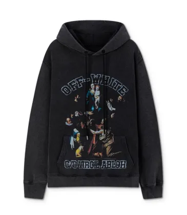 Off - White Black Hoodie With Artistic Graphic And Brand Tribute Design #A54248 Off - White Black Hoodie With Artistic Graphic And Brand Tribute Design #A54248