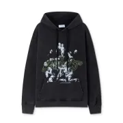 Off - White Black Hoodie With Artistic Graphic Print And Brand Elements #A54247 Off - White Black Hoodie With Artistic Graphic Print And Brand Elements #A54247