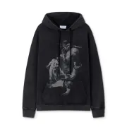 Off - White Black Hoodie With Artistic Graphic Print And Branded Details #A54245 Off - White Black Hoodie With Artistic Graphic Print And Branded Details #A54245