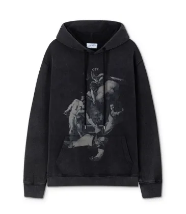 Off - White Black Hoodie With Artistic Graphic Print And Branded Details #A54245 Off - White Black Hoodie With Artistic Graphic Print And Branded Details #A54245