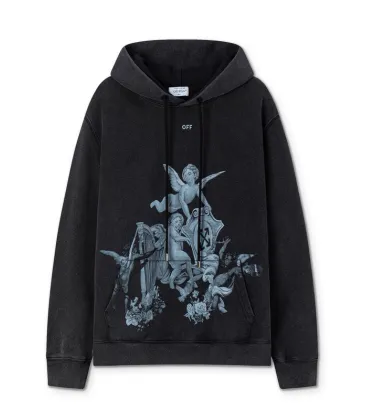 Off - White Black Hoodie With Cherub Graphic And Branded Detailing #A54249 Off - White Black Hoodie With Cherub Graphic And Branded Detailing #A54249