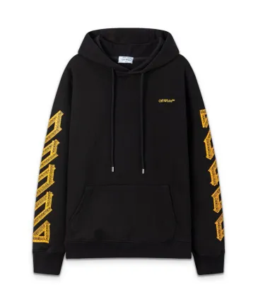 Off White Black Hoodie With Signature Yellow Diagonal Arrow Print And Brand Detailing #A54327 Off White Black Hoodie With Signature Yellow Diagonal Arrow Print And Brand Detailing #A54327