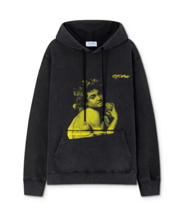 Off - White Black Washed Hoodie With Vintage Art Graphic And Brand Logo #A54246 Off - White Black Washed Hoodie With Vintage Art Graphic And Brand Logo #A54246