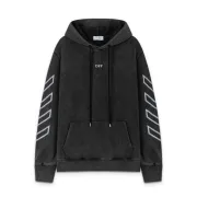 Off - White Washed Black Hoodie With Signature Diagonal Stripes And OFF Logo #A54329 Off - White Washed Black Hoodie With Signature Diagonal Stripes And OFF Logo #A54329