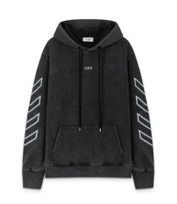 Off - White Washed Black Hoodie With Signature Diagonal Stripes And OFF Logo #A54329 Off - White Washed Black Hoodie With Signature Diagonal Stripes And OFF Logo #A54329