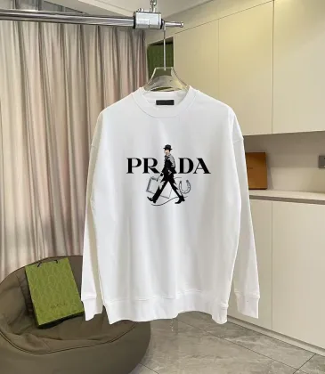 Prada Figure Graphic Print Crew‑Neck Sweatshirt, White, Black #B68072 Prada Figure Graphic Print Crew‑Neck Sweatshirt, White, Black #B68072