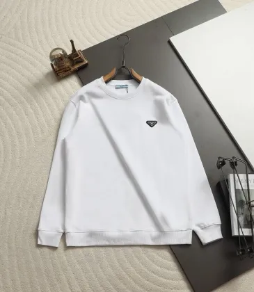 Prada Triangle Metal Logo Crew‑Neck Sweatshirt, White, Black #B68071 Prada Triangle Metal Logo Crew‑Neck Sweatshirt, White, Black #B68071