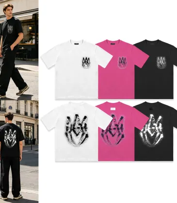 AMIRI Gothic Flame Logo Short Sleeve T‑Shirt, White Pink Black #B67858