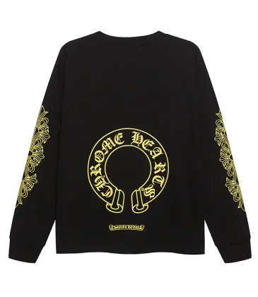 Chrome Hearts Long Sleeve Tee Gold Horseshoe Floral Print Logo Black #B68606
