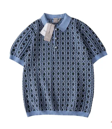 Dior Check Jacquard Wool Knit Short Sleeve Polo Shirt, Blue #B68867