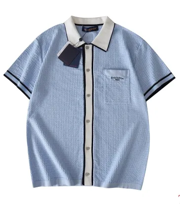 Louis Vuitton SS26 Waffle Contrast Short Sleeve Knit Shirt, Light Blue #B68869