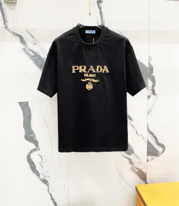 Prada T-Shirts for Men 320g Black/White Classic logo embroidery #A53047 Prada T-Shirts for Men 320g Black/White Classic logo embroidery #A53047