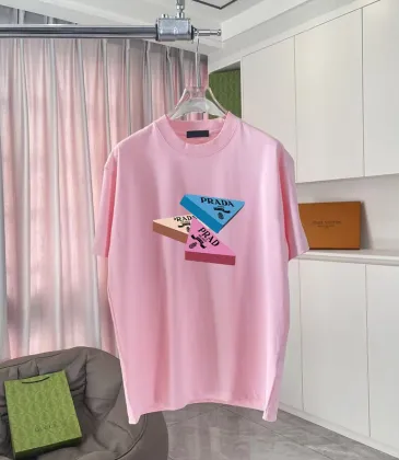 Stylish Prada T Shirt With Colorful Triangle Logo Prints For Fashion Enthusiasts Black/White/Pink/Blue #A54349 Stylish Prada T Shirt With Colorful Triangle Logo Prints For Fashion Enthusiasts Black/White/Pink/Blue #A54349