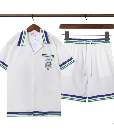 Casablanca Men Embroidered Shirt &amp; Shorts Set | White‑Green‑Blue Trim #B67964