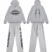 Hellstar Hoodie &amp; Wide Leg Pant 2 Piece Set Flame Graphic Heather Grey, Black #B68598