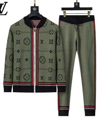 Louis Vuitton Men Full Zip Monogram Knit Tracksuit Olive Green, Black #B69133
