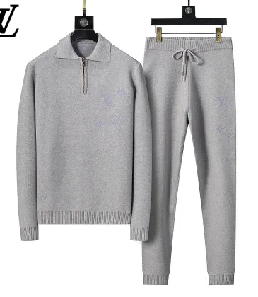 Louis Vuitton Men Half Zip Knit Sweater Tracksuit Gray, Black #B69127