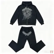 Spider‑5 Black Rhinestone Spider‑Web Zip‑Up Hoodie &amp; Flare Pant Set #B67981