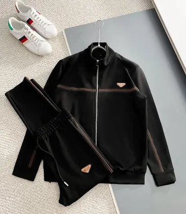 Prada Black 2‑Piece Tracksuit Set Bronze Stripe Triangle Logo #B67445 Prada Black 2‑Piece Tracksuit Set Bronze Stripe Triangle Logo #B67445