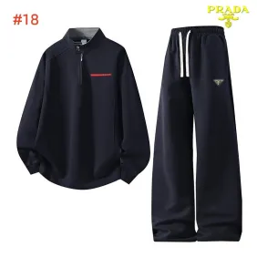 Prada Triangle Logo Quarter Zip Tracksuit Set Top &amp; Pants Cream,Grey,Black,Dark Navy #B69396