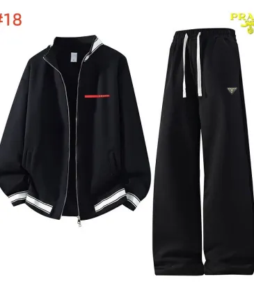 Prada Triangle Logo Stripe Trim Tracksuit Set Jacket &amp; Pants Black,White,Grey #B69388