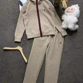Polo Ralph Lauren Pony Logo Zip Hoodie Tracksuit Set Top &amp; Pants Khaki,Navy #B69399