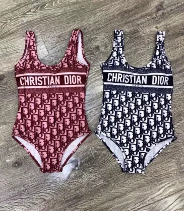 Christian D-ior Monogram One - Piece Swimsuits In Pink And Navy For Stylish Beach Looks#9122120