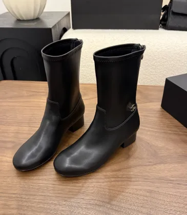 Chanel 2026 Stretch Leather Mid‑Calf Block‑Heel Boots 5cm Heel #B68416