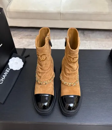 Chanel 26AW Square‑Toe Chain Chunky Heel Combat Boots #B68473