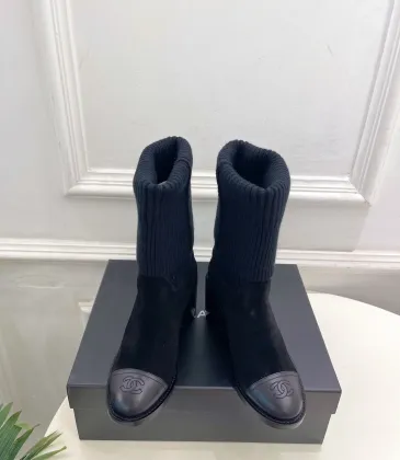 Chanel Double C Colorblock Sock Ankle Boots 7.5cm Heel #B68347