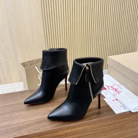 Christian Louboutin Black Leather Ankle Boots with Pointed Toe, 100mm Stiletto Heel & Red Sole #B69611 Christian Louboutin Black Leather Ankle Boots with Pointed Toe, 100mm Stiletto Heel & Red Sole #B69611
