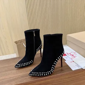Christian Louboutin Black Suede Studded Ankle Boots with Pointed Toe & Red Sole Heel #B69615 Christian Louboutin Black Suede Studded Ankle Boots with Pointed Toe & Red Sole Heel #B69615