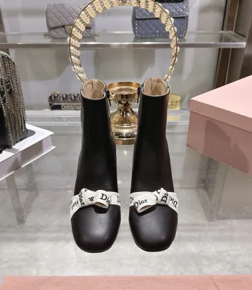 Dior J'ADIOR CD Logo Bow Chunky Heel Ankle Boots 8cm Heel #B68375