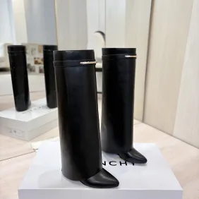Givenchy Women’s Black Leather Knee-High Boots with Gold Strap & Pointed Toe #B69618 Givenchy Women’s Black Leather Knee-High Boots with Gold Strap & Pointed Toe #B69618