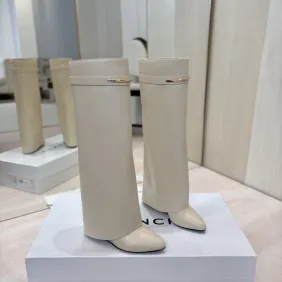 Givenchy Women’s Cream Leather Knee-High Boots with Gold Strap & Pointed Toe #B69621 Givenchy Women’s Cream Leather Knee-High Boots with Gold Strap & Pointed Toe #B69621