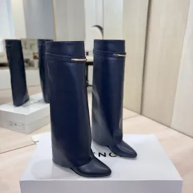 Givenchy Women’s Navy Leather Knee-High Boots with Gold Strap & Pointed Toe #B69620 Givenchy Women’s Navy Leather Knee-High Boots with Gold Strap & Pointed Toe #B69620